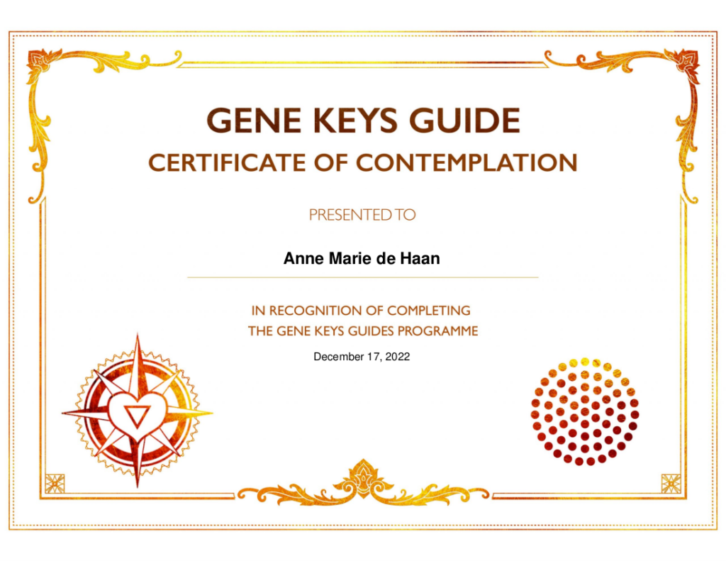 Het is zover. Ik heb mijn Gene Keys guides certificaat!