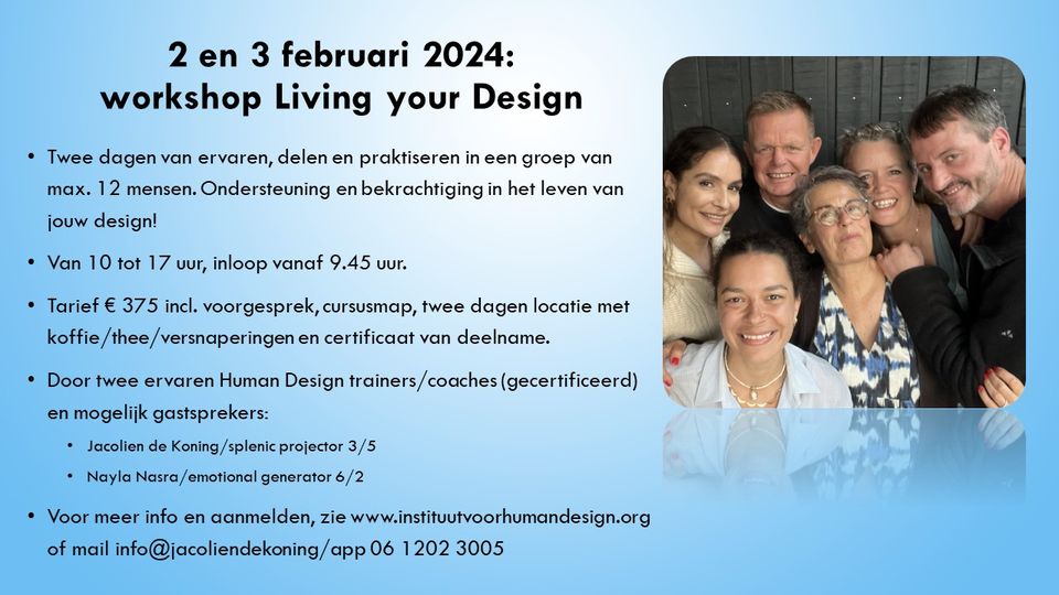 2 en 3 februari Workshop Living Your Design
